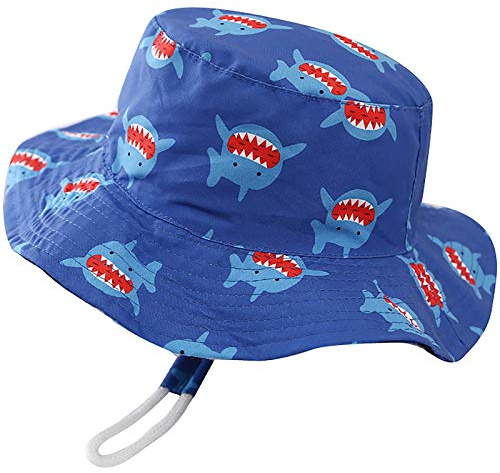 XYIYI Enfants Chapeau de Soleil Coton Seau Chapeau Casquette de Plaged'été avec Jugulaire Réglable pour 2-4 Ans (Requin)