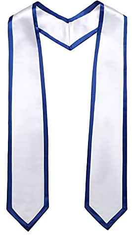 Ftyfty Unisex Adult Graduation Honor Stole Classic End With Trim 72 Long (White + Royal Trim, 72 Long)