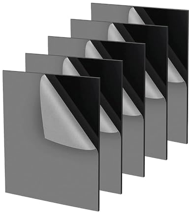 QEEYON 5 Pcs Black Acrylic Sheets, 2mm Black Gloss Acrylic Plastic Sheet Panel with Protective Paper for Sign DIY Craft Cutting Painting Photography Display Stand(A5,21x 14.8cm)