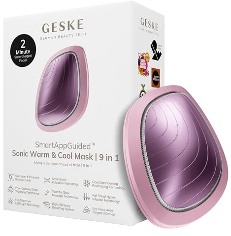 GESKE | SmartAppGuided™ Sonic Warm & Cool Mask | 9 i 1 | Beauty LED-ansiktsmask | Fullt LED-spektrum och rödljusterapi | Värme | Kylning | Ökat upptag av ansiktsvård | Enhet för ansiktsmassage