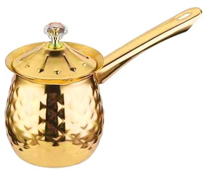 Alunsito Stainless Steel Turkish Coffee Pot, Moka Pot, Espresso Maker for Stove Top, Camping Coffee Pot, Greek Arabic Coffee Warmer with Lid & Handle, Gold, 600 Ml / 20 Oz