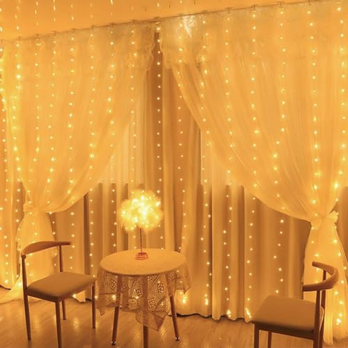 MUSUNIA light chain rideau lumineux intérieur USB 2x2m 200led chaîne lumineuse, 10 crochets fenêtre rideau lumineux pour chambre à coucher fenêtre partie (blanc chaud)