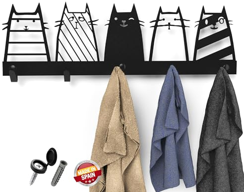 Wandgarderobe schwarz modern | Schmale flurgarderobe design Katzen | Jackenhalter wand | Garderobenleiste 60 cm breit | Ausgefallene garderobenhaken | Garderobenpaneel originell | Handtuchhalter matt