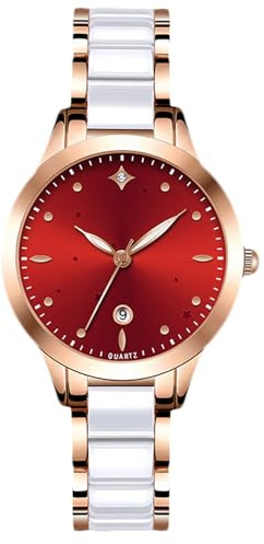 RORIOS Orologi Acciaio Inossidabil da Donna Orologi da Polso Movimento Quarzo Orologi Classico Sera Orologio Ceramica Bracciale Orologio Luminosi Analogico Rosso A