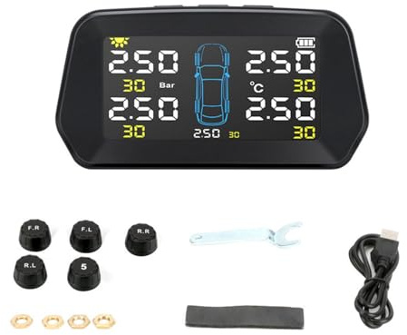 Monitor de presión de neumáticos – Monitoreo inalámbrico de presión de neumáticos con 5 sensores – de monitoreo de presión de neumáticos para caravana, control de presión de neumáticos TPMS
