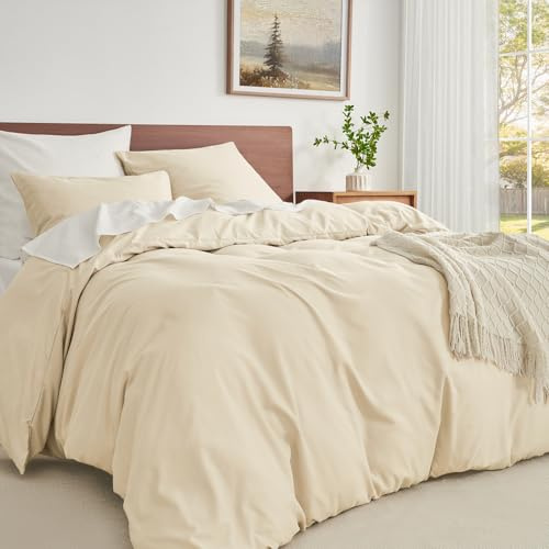 WohlNest Bettwäsche 200x200 Beige,200x200 Bettwäsche-Sets Einfarbig 1 Bettbezug 200x200 + 2 Kissenbezüge 80x80 cm,Bügelfreie Bettwäsche Microfaser mit Reißverschluss