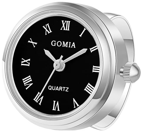 OIDEA Mens Womens Ring Watch: Novelty Adjustable Finger Watch Ring Unisex Quartz Watch Ring for Valentine's Day Christmas Birthday Graduation Gifts, Silver Case Black Dial