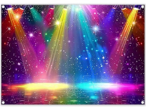 Luminora 2,1 x 1,5 m Tissu Disco Arc-en-Ciel Toile de Fond de Scène Années 70 80 90 Vintage Musique Club Danse Fond Rock Glow Néon Lumières Décorations de Fête Bannière Photo Accessoires