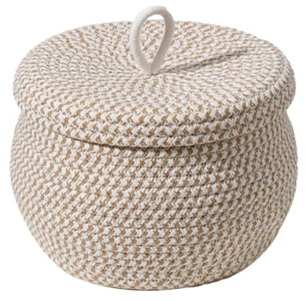 Panier de Rangement en Corde Tissée, Panier Rangement avec Couvercle, Panier Rangement Salle de Bain, Paniers et Boîtes de Rangement à Usages Multiples pour Salon, Chambre, étagères