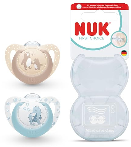 NUK First Choice Baby Dummies | 0-6 Months | Orthodontic Soothers | Soothes 99% of Babies** | Bear & Seahorse | 2 Count