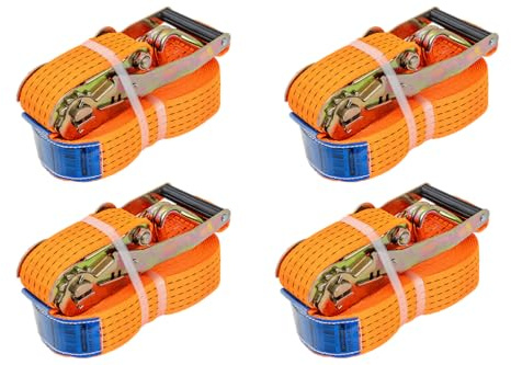 UNITRAILER Set 4 Cinghie di ancoraggio con cricchetto 10m 50mm 5t Arancioni kit professionale per fissaggio carichi pesanti su camion rimorchio e bisarca con gancio in acciaio zincato