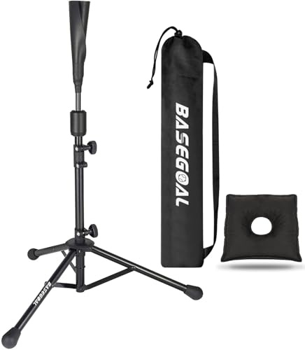 BaseGoal Batting Tee Baseball Tee, Softball Travel Portable Tee Tripod Stand Rubber Tee for Batting Training Practice with Carrying Bag