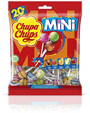 Mini Chupa Chups Caramelo con Palo de Sabores Variados - Bolsa de 20 unidades de 6 gr/ud