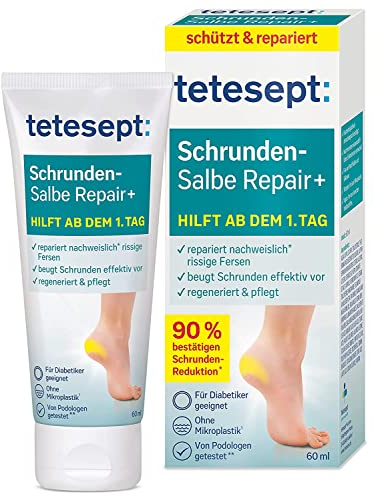 tetesept Schrunden-Salbe Repair+ – 1 x 60 ml – Fußcreme mit Hydro-Lipid Komplex, Dexpanthenol + Sheabutter – Fußsalbe zur effektiven Reduktion rissiger Haut