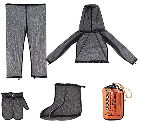 MiOYOOW Moskito Anzug, Insektenjacke Mesh Kapuzenanzüge Mückenanzug, Ultraleicht Mesh Hooded Bug Jacke für Männer Frauen Wandern Angeln Camping