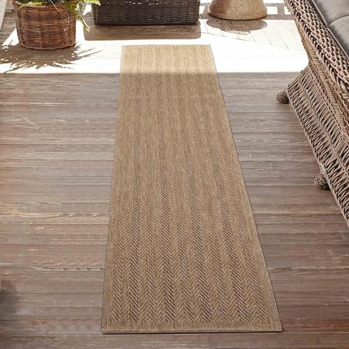 Serdim Rugs Harper Kilim Braided Herringbone Design Outdoor Rugs, Jute, Runner 60 x 220cm