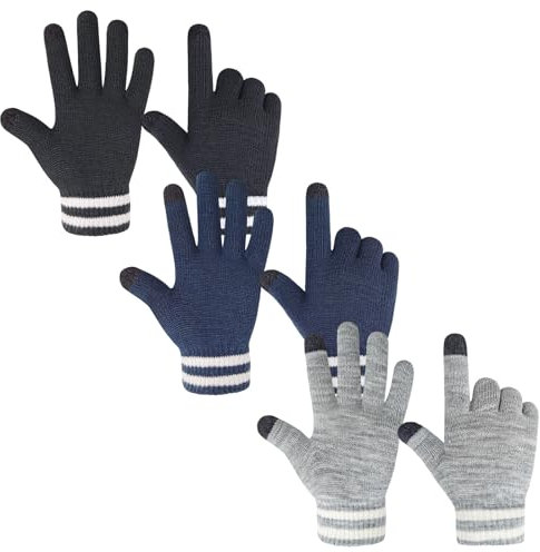 Migliore Wear 3 Paar Kinder Magic Handschuhe mit 2 Touchscreen Finger, Winter Kinder Handschuhe, Warme Strickhandschuhe, Vollfinger Stretch Zauberhandschuhe für Jungen Mädchen