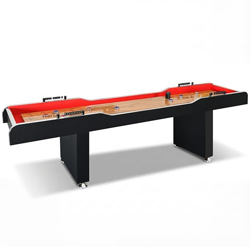 SereneLife Shuffleboard Table, 3m Poly Coated Surface, with Accessories, Abacus Style Scoring, Fast Puck Action Play, Indoor and Outdoor Portable Arcade Shuffle Board Game Table for Kids and Adults