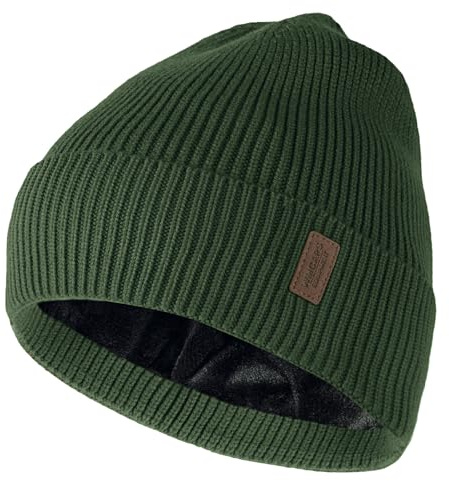 Wmcaps Beanie Mütze, Herren Winter Warme Unisex Wintermütze Strickmütze Dehnbare Weiche Wollmütze mit Bündchen und Dickem Warmem Futter Geschenk für Freundin männer Frauen (Armeegrün)