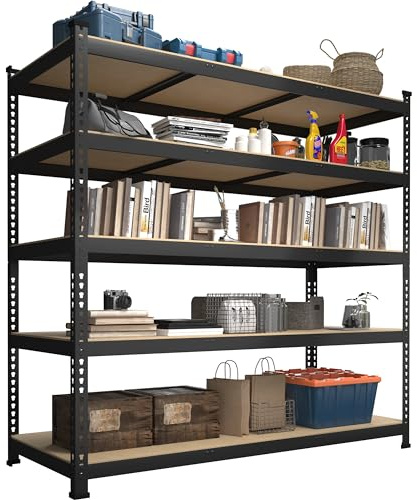 BuxWellBang 48 W x 24 D x 72 H Adjustable Garage Storage Shelves - 5-Shelf Heavy Duty Shelving Unit, Metal Utility Storage Organizer Racks for Warehouse Pantry Closet Kitchen, Black