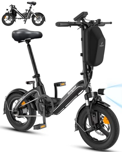 Bodywel T16Pro Bici Elettrica Pieghevole 14 Leggera Adulti/Ragazzi, Batteria 36V 10Ah + Motore 250W, 3 Velocità, Display LED 4.5, Preassemblata 90% per Città