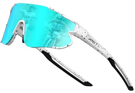 ATTCL Lunettes de soleil de sport légères UV400 pour enfants et adolescents XQ548 Monture blanche - Verres bleus, Medium