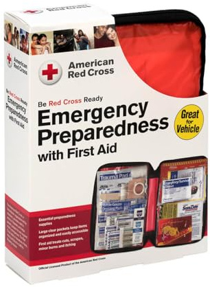 American Red Cross Officially Licensed Product, Large Deluxe Auto First Aid Kit with Soft Case, Emergency Supplies to Clean & Treat Minor Injuries, Keep Hydrated & Warm
