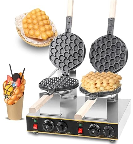 DFANCE Maquina De Gofres Gofrera Profesional Waffle Bubbles,Sarten Gofres Girario 180 Grado,Ajuste de Temperatura 50-250℃,Gofrera Eléctrica 3-5min de Horneado Uniforme(Size:Cabeza Doble)