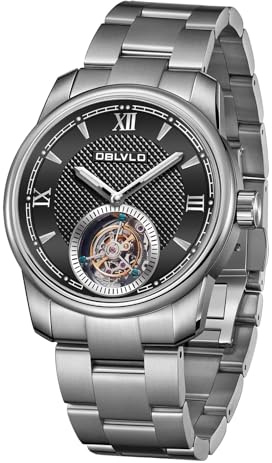 OBLVLO Marchio di lusso da uomo in acciaio inox Tourbillon Orologio automatico a carica automatica impermeabile Business Watch per gli uomini SK-Tour, Sk-tour-yby, Moderno