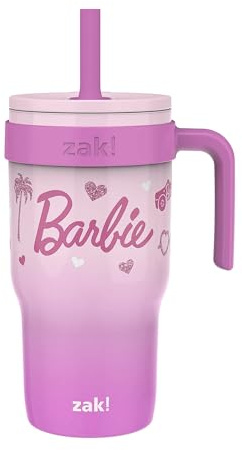 Zak Designs Barbie Cruiser Becher mit Griff, auslaufsicherer Strohhalm, Edelstahl, vakuumisoliert, 530 ml, Medium