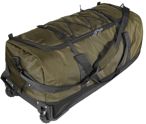 Bagenerous 110L/140L Expandable Soft-Sided Foldable Duffle Bag with 2 Rubber Wheels,Packable 32” Rolling Carry-On with Multi-Pockets & Compartments,Army Green