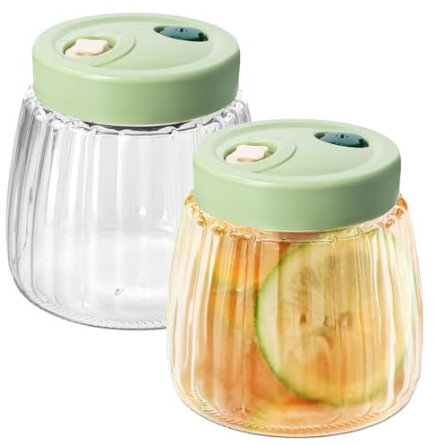 Dokeno 2 Bocaux en Verre 1L avec Double Valve pour Fermentation, Bocal Hermétique avec Couvercle, Pot de Fermentation pour Kimchi, Choucroute, Confiture