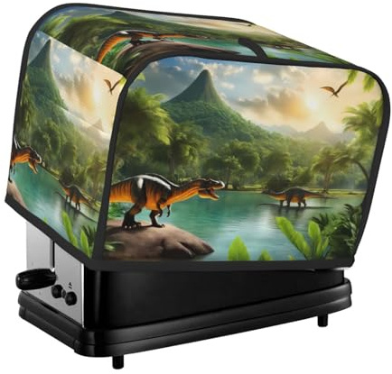 Cubierta para tostadora de 2 rebanadas, cubierta para tostadora de dinosaurio del bosque del lago con bolsillos para cocina, cubierta de electrodomésticos pequeños y protección de huellas dactilares