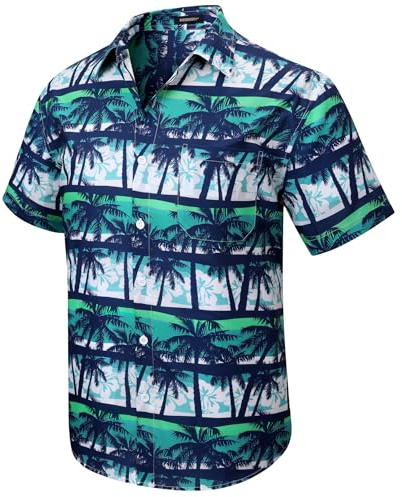 HISDERN Men's Hawaiian Shirt Short Sleeve Shirts Summer Hawaii Shirts with Front Pocketfor Men Tropical Holiday Beach Green 4XL