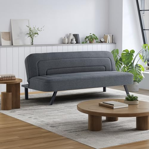 Serta Fairwood 66.1 Convertible Futon Sofa, Short Twin Size, Modern Boho, Dream Coil Comfort, Fingerguard Pinch Point Protection, Soft Woven Polyester Fabric, Charcoal