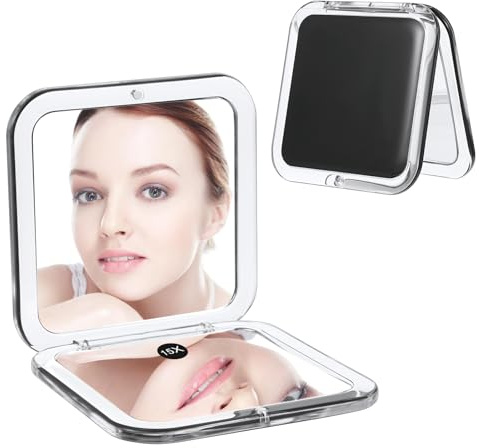 Nogeqi Espejo de bolsillo plegable 15X, espejo de viaje con aumento de 15 aumentos, mini espejo plegable, espejo pequeño, espejo de viaje, compacto, cuadrado, doble cara, para maquillaje (negro)