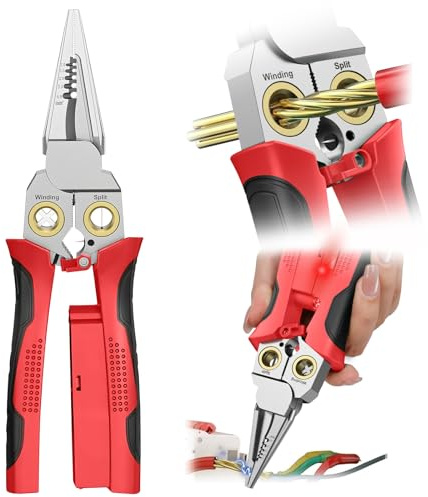 GADO Pro 8-in-1 Wire Stripper/Cutter with Voltage Tester & Dual Alarms - Heavy Duty 12-250V AC/DC Electrical Tester for Hot/Neutral Wires - Electrician, HVAC, Car Repair Tool (Red)
