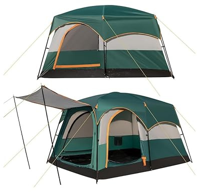 GOPLUS Tienda de campaña para 6 Personas con 2 dormitorios Independientes, Doble Capa y sobretecho, Lona de Polietileno y Ventanas de Malla (Verde)