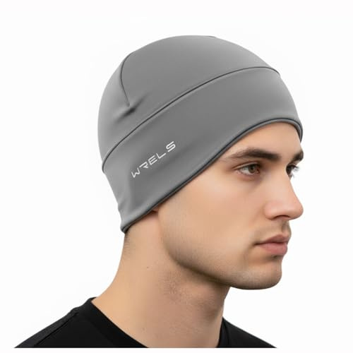 WRELS Running Skull Cap with Ear Flaps - Cold Beanie for Men Windproof Athletic Fleece Hat Helmet Liner Cycling Baseball Football