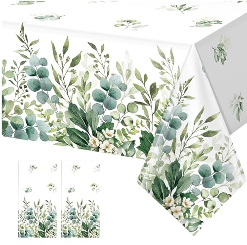 Tovaglia Foglie di Salvia Verde ed Eucalipto 2 Pezzi 137 x 274 cm Tovaglias Rettangolare con Fiori Foglie Tovaglia-Estiva da Esterno Impermeabile per Feste Compleanno Festival Baby Shower Giardino