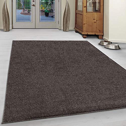 Ayyildiz Teppich-Teppich Modern Designer einfarbig kurzflor, Polypropylen, Mocca, 80 X 150