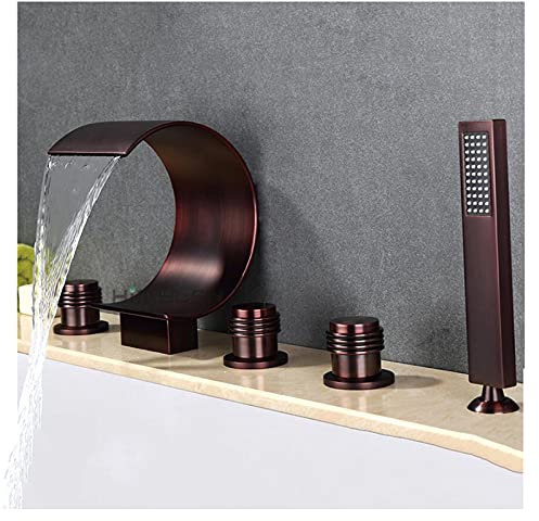 Ksunun Badewannenarmatur Wasserfall Wannenmischer ORB Messing Brausebatterie Mit Handbrause Duscharmatur 3 Griff 5 Löcher Deck Badezimmer Armatur Badewanne