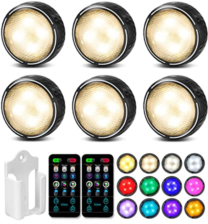 Schrankbeleuchtung Unterbauleuchte Küche ohne Kabel (16 Farben, Timer, und Memoryfunktion) dimmbare mit Tap Control und Fernbedienung - LED Beleuchtung mit Klebepads(6er Pack Schwarz)