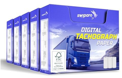 SWIPARO - Rollos de papel para tacógrafo certificado - Papel térmico para todos los tacógrafos digitales de camiones - 57/8 mm (15 unidades)