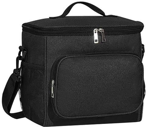 TIECHI 10L Insulated Lunch Bag, Large Leakproof Thermal Lunch Box Bag for Men/Women/Adults Cool Bag with Adjustable Shoulder for Work Beach Picnic Camping (Black)