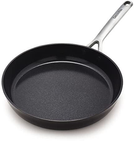 GreenPan GP5 harteloxierte gesunde Keramik-Bratpfanne, antihaftbeschichtet, 30,5 cm, schwer, kratzfest, flache Oberfläche, Induktion, spiegelnder Griff, ofenfest, PFAS-frei, schwarz