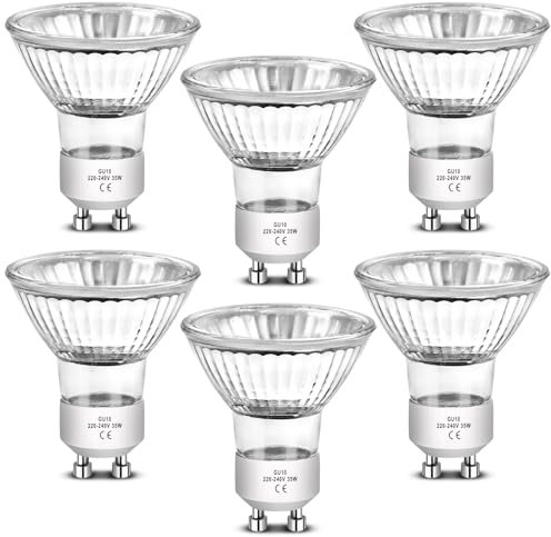 LedWekei Bombillas halógenas Gu10, 220v halógena gu10 35w, bombillas de luz blanca cálida regulables 2700K (paquete de 6)