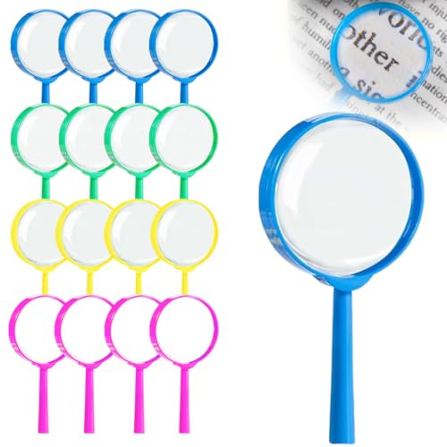 SULIUDAJI 16 Pièces Loupe Enfant Ensemble Couleurs Mélangées, Loupe Colorée pour Enfants, Aux Loupe Insecte, Grossissement pour Les Etudiants À Etudier, Le Chercheur Détective pour Enfants