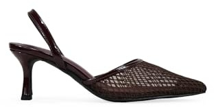 BOSANOVA Zapatos Destalonados de tacón para Mujer en Malla de Rejilla con Punta Fina y tacón Kitten de 6.5 cm. Cierre de Tira Trasera con elástico. Calzado para Mujer Marron 40
