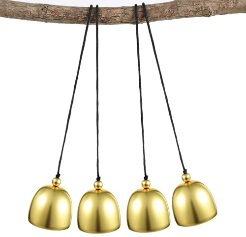 4 campanas colgantes para pomo de puerta, pequeño timbre vintage de latón para comerciantes, decoración de campanillas de viento para puertas, tiendas, refrigeradores, porches, jardines, entradas